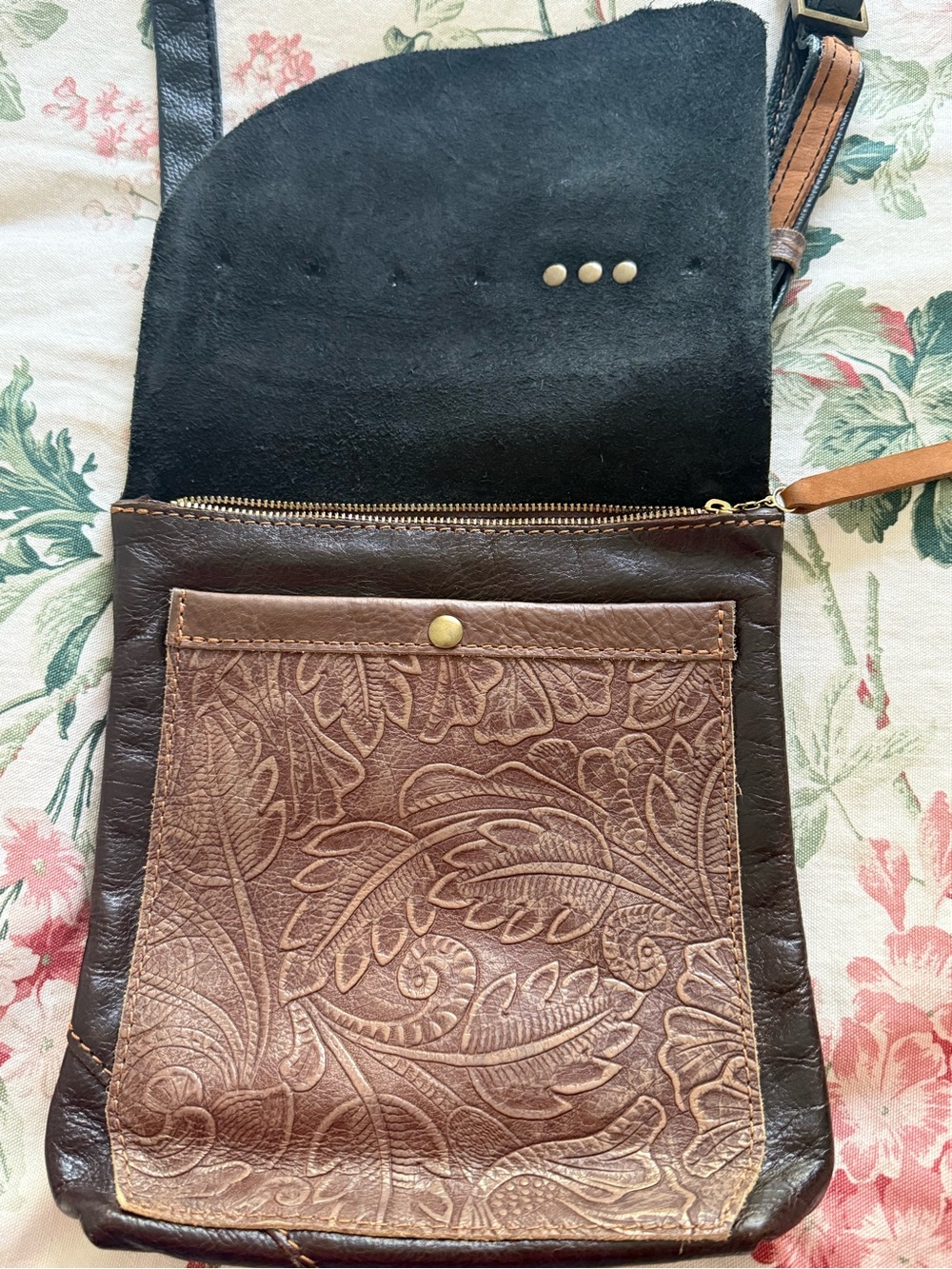 Boho Hand Tooled Leather Crossbody Bag Western Asymmetric Vintage Artisan Purse - Picture 3 of 16